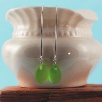Lime Green Sea Glass Earrings Long Stelring Silver Earring Wires