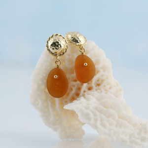 Sea Glass Earrings, Amber, with Gold Filled Earring Posts from A Day at the Beach Fine Sea Glass Jewelry
