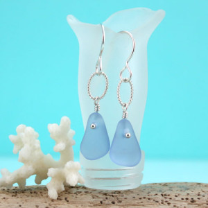 Cornflower Blue Sea Glass Earrings. Sterling Silver. Genuine Sea Glass. Fast Free Shipping.