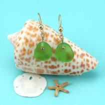 Sea Glass Earrings, Lime Green w/Gold. Genuine Sea Glass. One of a Kind. Ready for Fast, Free Shipping.