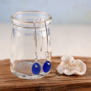 Sea Glass Earrings Cobalt Blue from A Day at the Beach Fine Sea Glass Jewelry