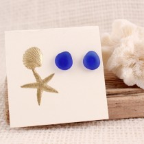 Cobalt Blue Sea Glass Stud Earrings from A Day at the Beach Fine Sea Glass Jewelry
