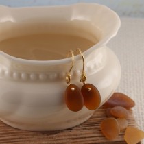 Sea Glass Earrings, Honey Amber with Gold Earring Wires from A Day at the Beach Fine Sea Glass Jewelry