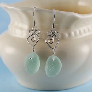 Sea Glass Earrings, Light Blue with Silver Accent from A Day at the Beach Fine Sea Glass Jewelry