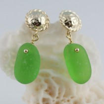 Sea Glass Earrings Lime Green with Gold