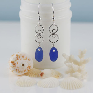 Cobalt Blue Sea Glass Earrings with Sterilng Silver Accents and Ear Wires. This is the actual pair that you will receive. Ready for immediate, free shipping!