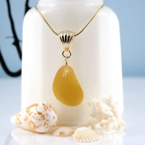Yellow Sea Glass Necklace with Gold Snake Necklace in your choice of necklace lengths. Ready for fast, free shipping.