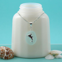 Light Blue Sea Glass Necklace with Dolphin