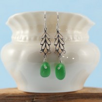 Sea Glass Earrings, Emerald Green with Silver Accent on Long Sterling Silver Earring Wires from A Day at the Beach Fine Sea Glass Jewelry