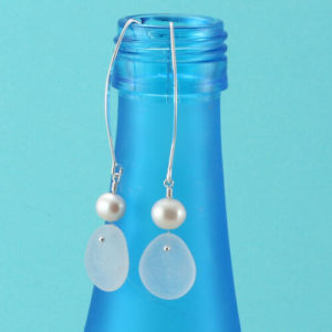 White Sea Glass Earrings with Pearls