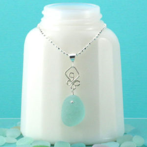 Aqua Sea Glass Necklace. Genuine Sea Glass. Sterling Silver. Ready for Fast, free Shipping.