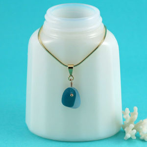 Teal Multi Sea Glass Necklace with Gold. Genuine Sea Glass. Rare Teal Sea Glass Multi from UK. Ready for Fast, Free Shipping.