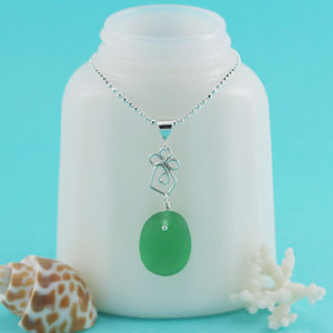 Green Sea Glass Necklace. Sterling Silver. Genuine Sea Glass. Ready for Fast, Free Shipping.