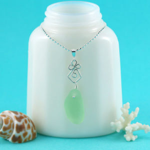 UV Green Sea Glass Necklace. Genuine Sea Glass. Sterling Silver Necklace. Ready for Fast, Free Shipping.