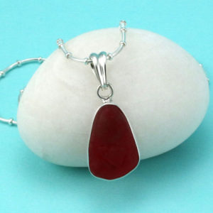 Red Sea Glass Necklace Bezel Set. Sterling Silver. One of a Kind. Genuine Sea Gllass. Ready for Fast, Free Shipping.
