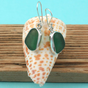 Teal Sea Glass Earrings Bezel Set Sterling Silver