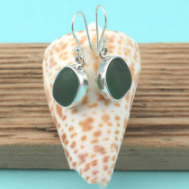 Teal Sea Glass Earrings Bezel Set