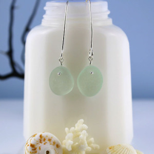Sea Foam Green Sea Glass Earrings with Sterling Silver Ear Wires. Available for immediate, fast, free shipping.