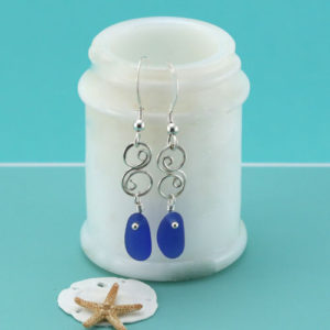 Cobalt Blue Beach Glass Earrings. Genuine Beach Glass. One of a Kind. Ready for Fast, Free Shipping. 