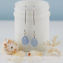 Cornflower Blue Sea Glass Earrings on Long Sterling Silver Ear Wires. This is the Actual Pair You Will Receive. Ready for Immediate Shipping