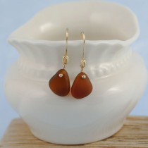 Sea Glass Earrings, Golden Amber with Gold Filled Earring Wires from A Day at the Beach Fine Sea Glass Jewelry