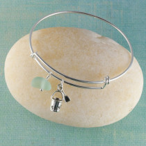 Sea Glass Bangle Bracelet, Sterling Silver, Expandable with your Choice of Beachy Charm
