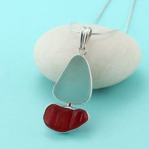 Red and Aqua Sea Glass Sailboat Pendant