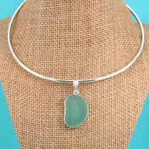 Aqua Sea Glass Necklace Bezel Set. One of a Kind. Ready to Ship!