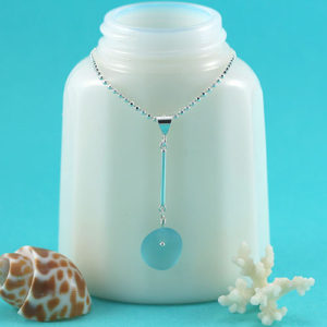 Aqua Sea Glass Necklace with Sterling Silver. Genuine Sea Glass. Ready for Fast, Free Shipping.