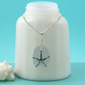 Shades of Gray Sea Glass Necklace with Sterling Silver Starfish Charm. Ready for Fast, Free Shipping. Genuine Sea Glass.