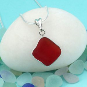 Red Sea Glass Necklace Bezel Set. Sterling Silver. Genuine. One of a Kind. Ready for Fast, Free Shipping.