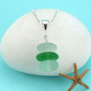 Sea Glass Necklace Trio of Colors. Sterling Silver. Genuine Sea Glass. Ready for Fast, Free Shipping.