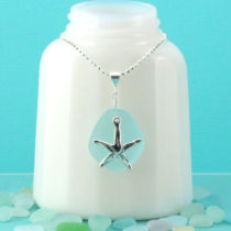 Aqua Sea Glass Necklace with Starfish