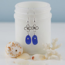 Cobalt Blue Sea Glass Earrings with Sterling Silver Accents and Ear Wires from A Day at the Beach Fine Sea Glass Jewelry. Gennuine Sea Glass is from California. This is the actual pair that you will receive. Ready for immeditate shipping!