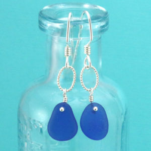 Deep Cobalt Blue Sea Glass Earrings. Genuine Sea Glass. Sterling Silver. Ready for Fast, Free Shipping.