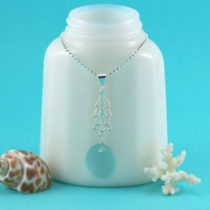 Aqua Sea Glass Necklace. Sterling Silver. Genuine Sea Glass. Ready for Fast, Free Shipping.