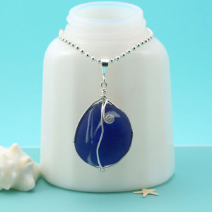 Cobalt Blue Sea Glass Pendant Genuine Sea Glass. Art Glass. Sterling Silver. With Sterling Silver Necklace. Ready for Fast, Free Shipping.