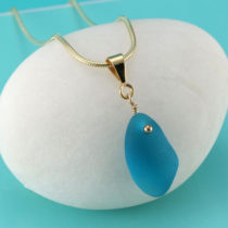 Turquoise Sea Glass Pendant with Gold. Genuine Sea Glass. Ready For Fast Free Shipping.