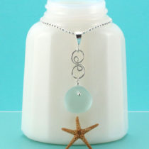 Adorable Aqua Sea Glass Pendant with Sterling Silver Infinity Adornment and Necklace. Genuine Sea Glass. Ready for Fast, Free Shipping.