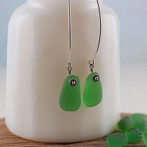 Emerald Green Sea Glass Earrings with Bali Style accent on long sterling silver ear wires from A Day at the Beach Fine Sea Glass Jewelry