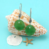 Green Beach Glass Earrings. Sterling Silver Earring Wires. Genuine Sea Glass. Ready for Fast, Free Shipping.