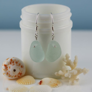 Sea Glass Earrings from A Day at the Beach Fine Sea Glass Jewelry. This is the actual earring pair that you will receive. Ready for immediate shipping.