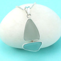 Sea Glass Necklace Sailboat. Bezel Set. Sterling Silver. Necklace. Genuine Sea Glass. Ready for Fast, Free Shipping