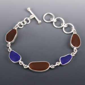 Sea Glass Bezel Set Bracelet in Sterling Silver. Genuine Sea Glass. One of a Kind. Ready for Fast, Free Shipping.