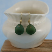 Sea Glass Earrings Olive Green with Gold Filled Earring Wires. One-Of-A-Kind. Ready for Immediate Fast, Free Shipping