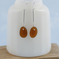 Amber Sea Glass Earrings Sterling Silver. One of a kind pair. Ready for fast, free shipping.