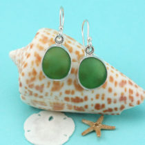 Green Sea Glass Earrings Bezel Set in Sterling Silver. Genuine Sea Glass. Ready for fast, free shipping.