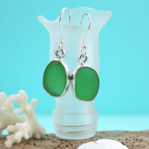 Lime Green Sea Glass Earrings Bezel Set in Sterling Silver. Genuine Sea Glass. Ready to Ship!