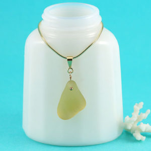 Yellow Sea Glass Necklace with Gold. Genuine Sea Glass. Antique. Ready for Fast, Free Shipping.