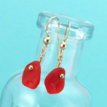 Bright Red Sea Glass Earrings with Gold Earring Wires. Genuine Sea Glass. Ready for Fast, Free Shipping.